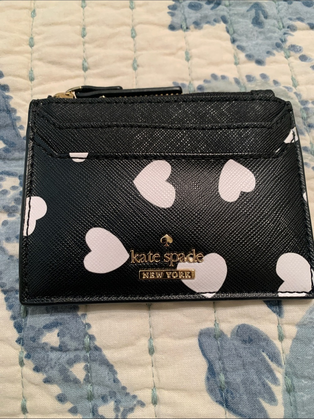 kate spade Black Cardholder with White Heart Print
